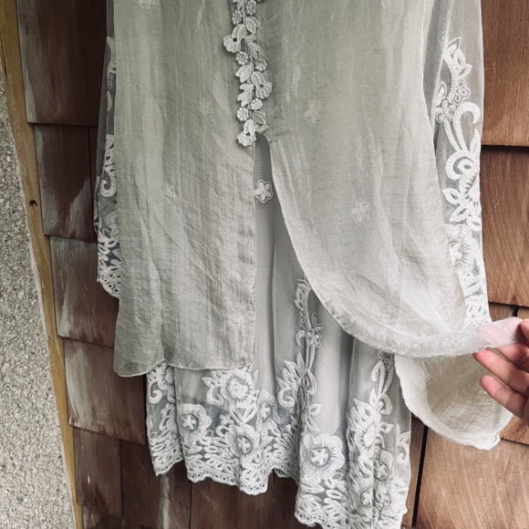 PAPA VANCOUVER SizeM Layered Organza Mesh Fully Embroidered Blouse Tunic Y2K 90s - Picture 14 of 14